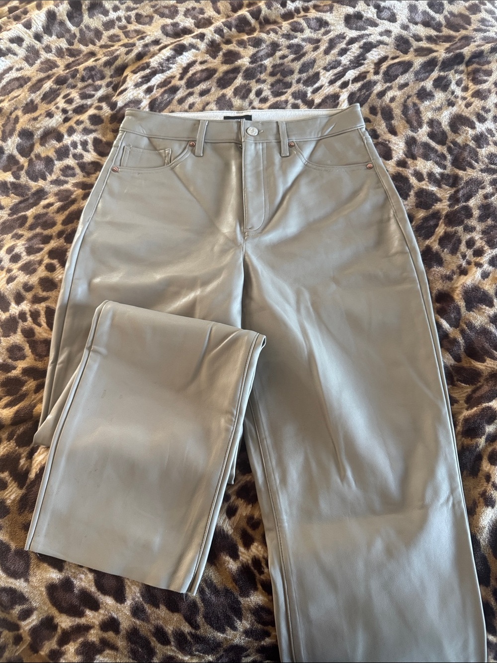 Express Women's Straight-Leg Faux Leather Jeans in Taupe